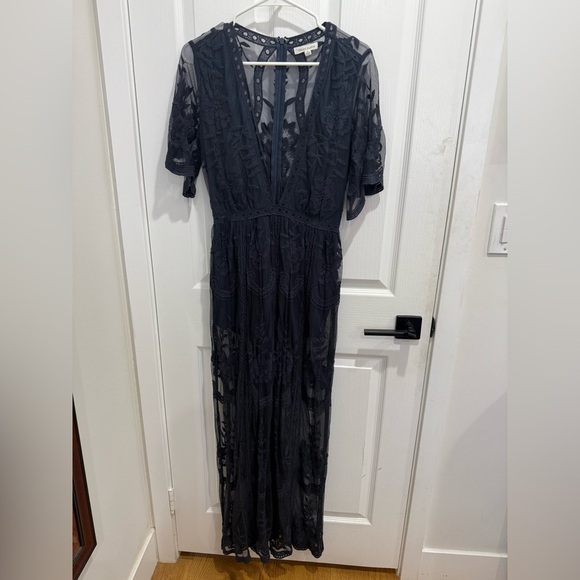 Navy Low Cut Lace Dress - Picture 2 of 4